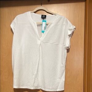 White Split-Neck Women's Top bobeau xl